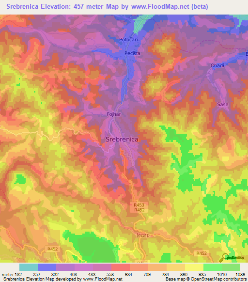 Srebrenica,Bosnia and Herzegovina Elevation Map