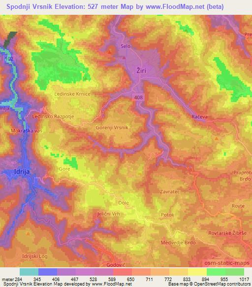 Spodnji Vrsnik,Slovenia Elevation Map