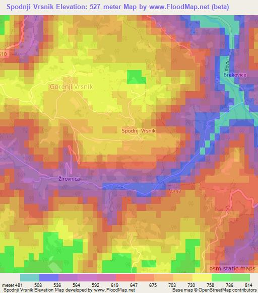 Spodnji Vrsnik,Slovenia Elevation Map