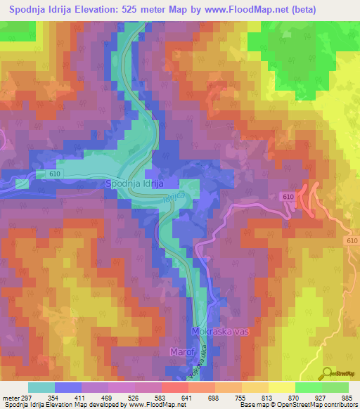 Spodnja Idrija,Slovenia Elevation Map