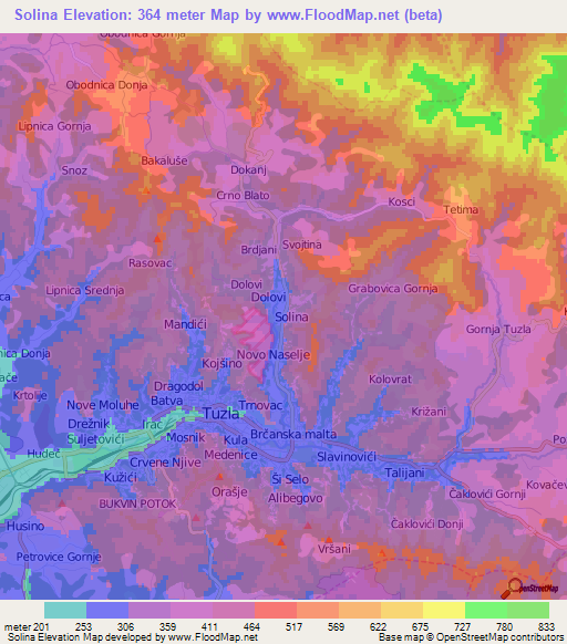 Solina,Bosnia and Herzegovina Elevation Map