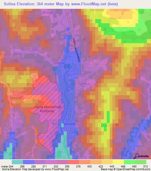 Solina,Bosnia and Herzegovina Elevation Map