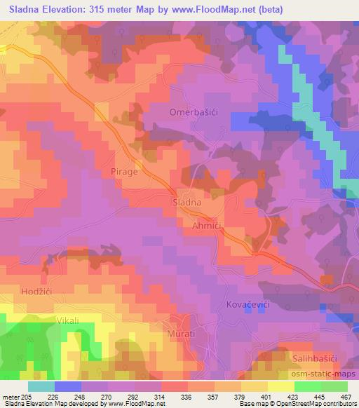 Sladna,Bosnia and Herzegovina Elevation Map