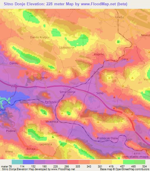Sitno Donje,Croatia Elevation Map
