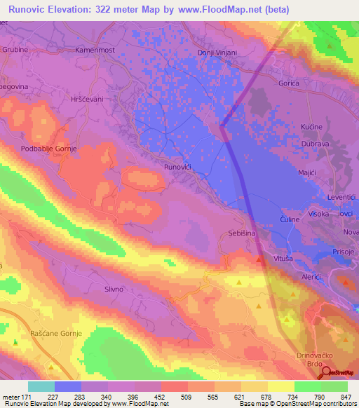 Runovic,Croatia Elevation Map