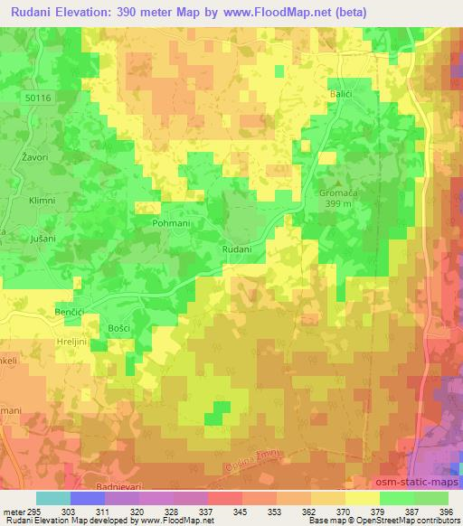 Rudani,Croatia Elevation Map