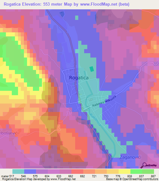 Rogatica,Bosnia and Herzegovina Elevation Map