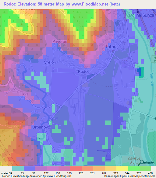 Rodoc,Bosnia and Herzegovina Elevation Map