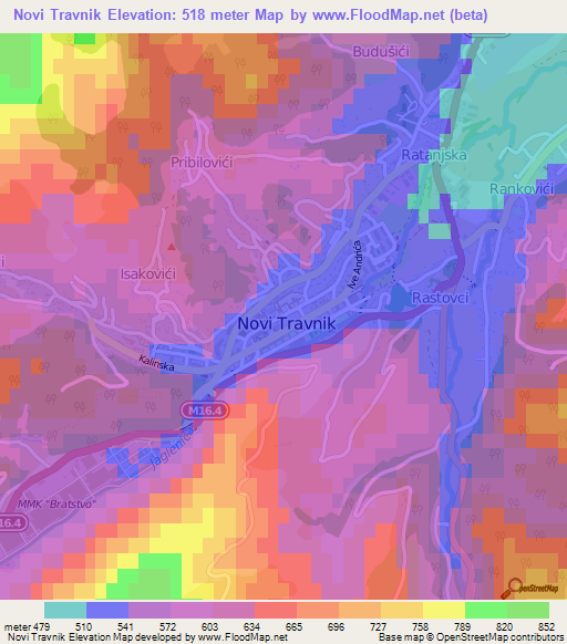 Novi Travnik,Bosnia and Herzegovina Elevation Map