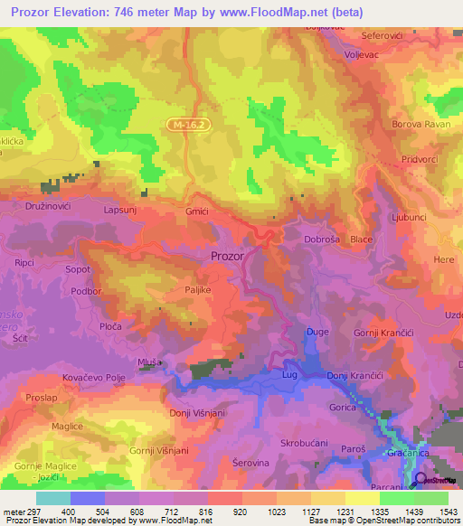 Prozor,Bosnia and Herzegovina Elevation Map