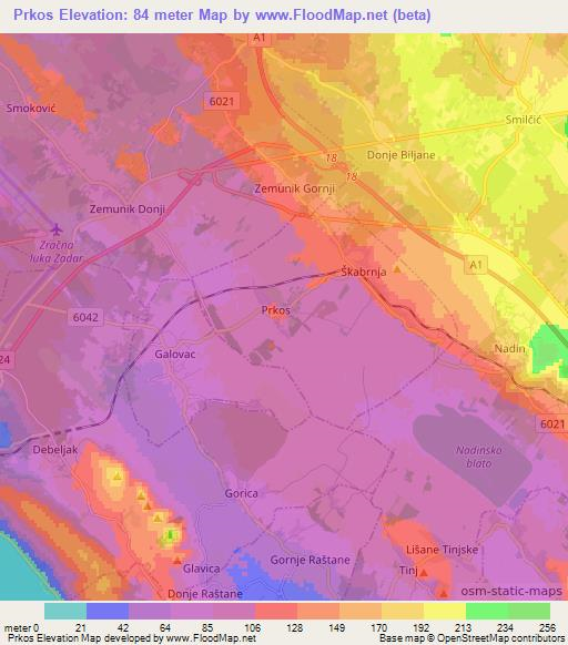 Prkos,Croatia Elevation Map