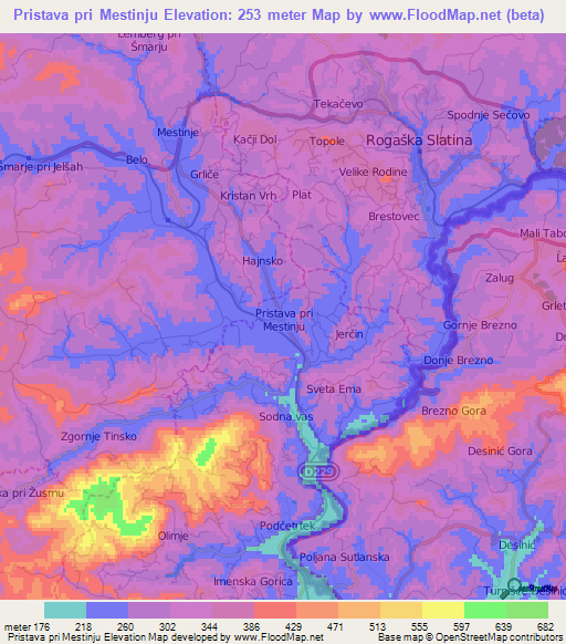 Pristava pri Mestinju,Slovenia Elevation Map
