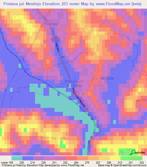 Pristava pri Mestinju,Slovenia Elevation Map