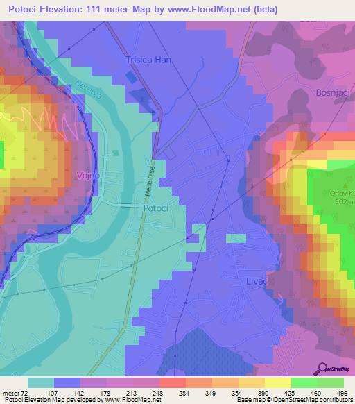 Potoci,Bosnia and Herzegovina Elevation Map