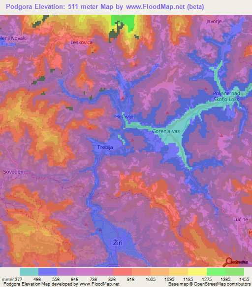 Podgora,Slovenia Elevation Map