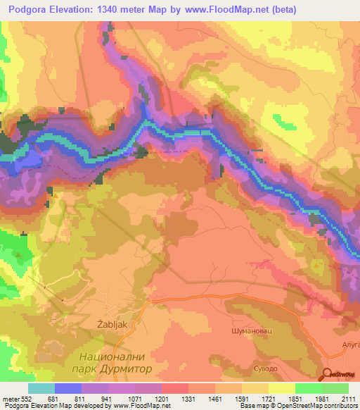 Podgora,Montenegro Elevation Map