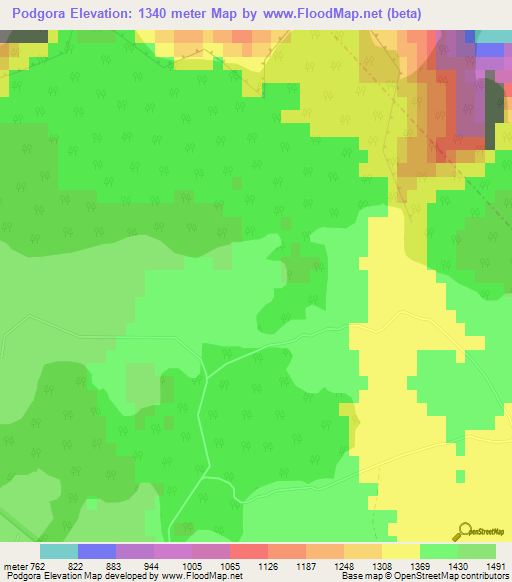 Podgora,Montenegro Elevation Map