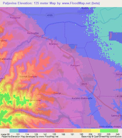 Paljevina,Croatia Elevation Map