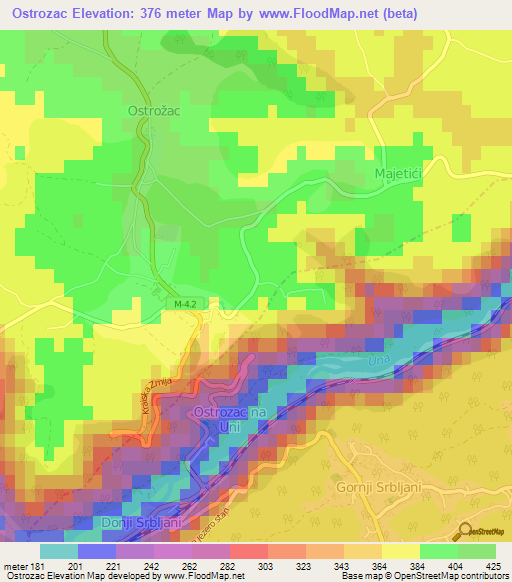 Ostrozac,Bosnia and Herzegovina Elevation Map