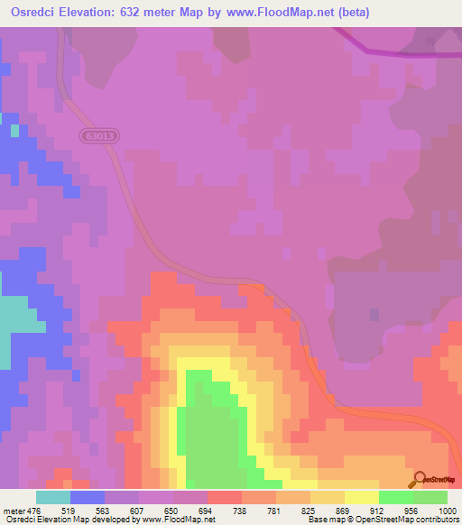 Osredci,Croatia Elevation Map