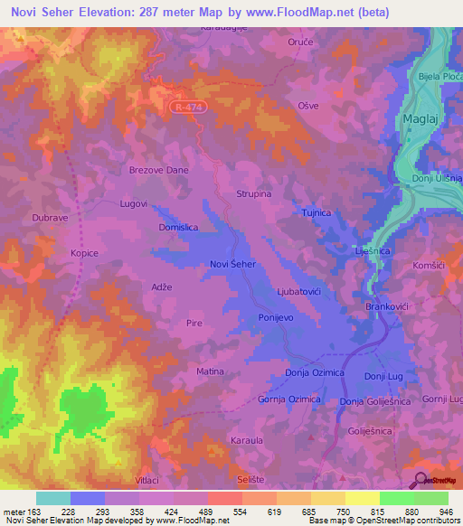 Novi Seher,Bosnia and Herzegovina Elevation Map