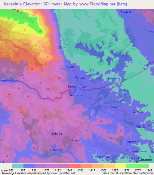 Nevesinje,Bosnia and Herzegovina Elevation Map