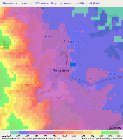 Nevesinje,Bosnia and Herzegovina Elevation Map