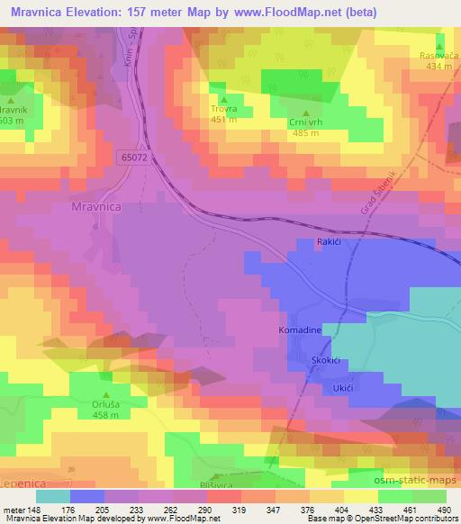 Mravnica,Croatia Elevation Map