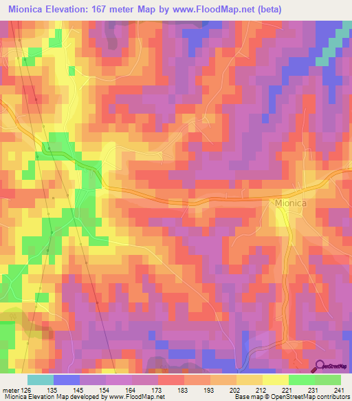 Mionica,Bosnia and Herzegovina Elevation Map
