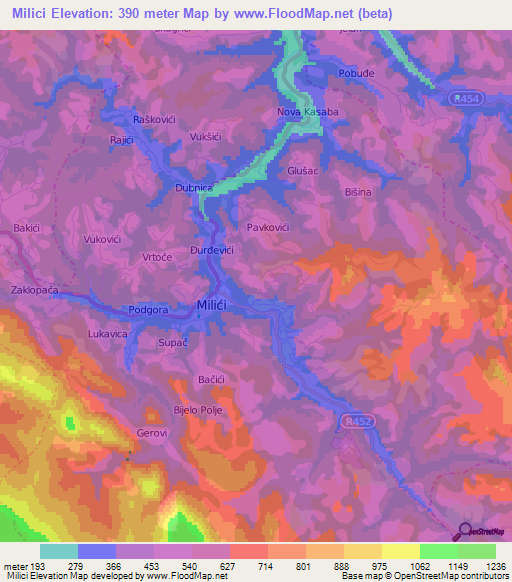 Milici,Bosnia and Herzegovina Elevation Map