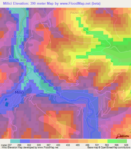 Milici,Bosnia and Herzegovina Elevation Map