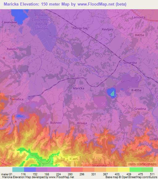 Maricka,Bosnia and Herzegovina Elevation Map