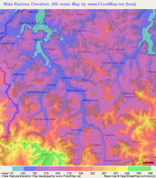 Mala Kladusa,Bosnia and Herzegovina Elevation Map