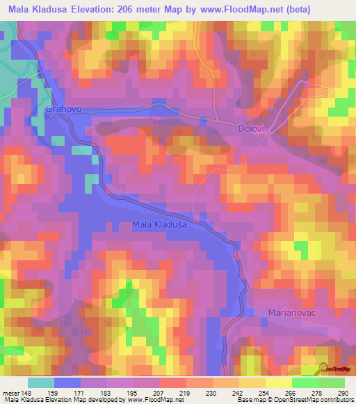 Mala Kladusa,Bosnia and Herzegovina Elevation Map