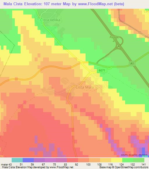 Mala Cista,Croatia Elevation Map