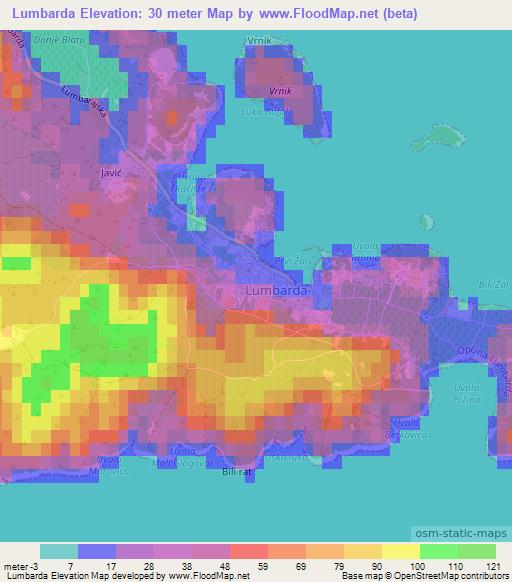 Lumbarda,Croatia Elevation Map