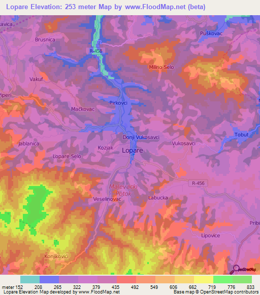 Lopare,Bosnia and Herzegovina Elevation Map