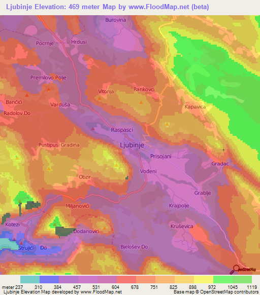 Ljubinje,Bosnia and Herzegovina Elevation Map