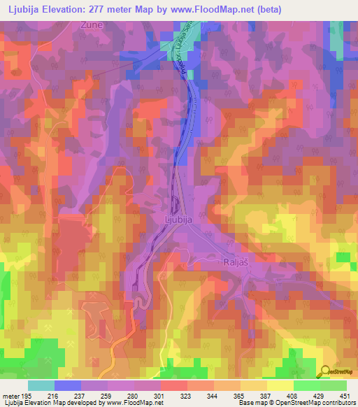 Ljubija,Bosnia and Herzegovina Elevation Map