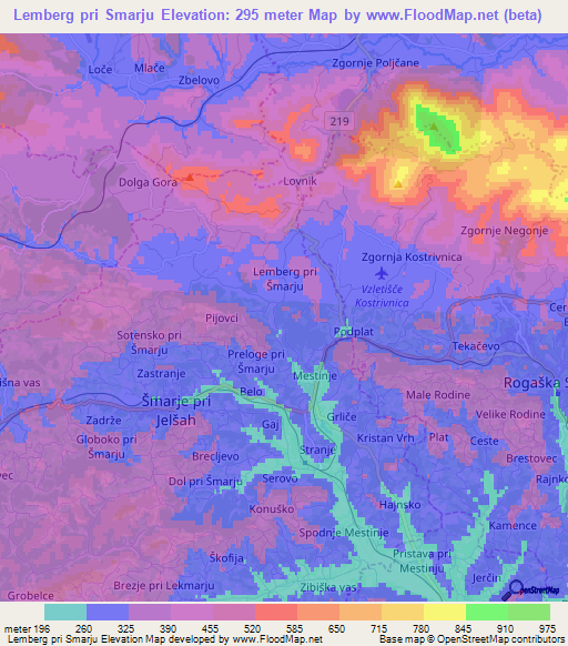 Lemberg pri Smarju,Slovenia Elevation Map