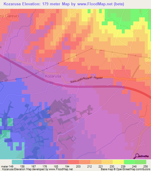 Kozarusa,Bosnia and Herzegovina Elevation Map