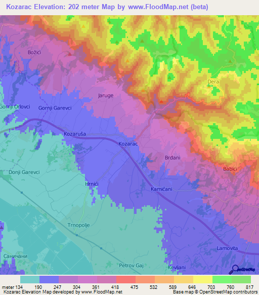Kozarac,Bosnia and Herzegovina Elevation Map