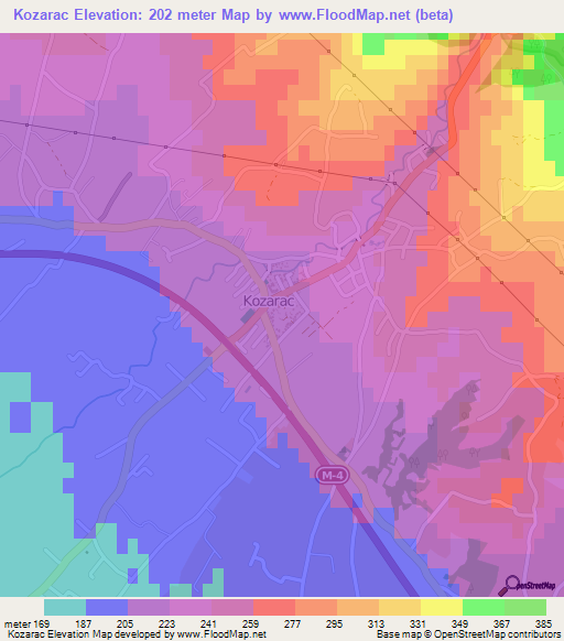 Kozarac,Bosnia and Herzegovina Elevation Map