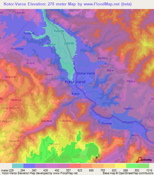 Kotor-Varos,Bosnia and Herzegovina Elevation Map