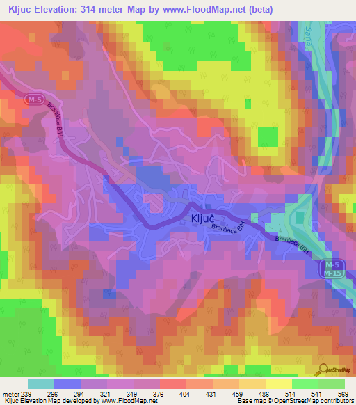 Kljuc,Bosnia and Herzegovina Elevation Map