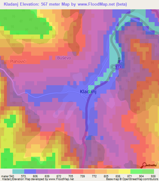 Kladanj,Bosnia and Herzegovina Elevation Map