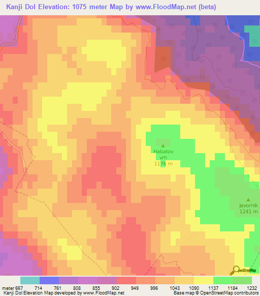 Kanji Dol,Slovenia Elevation Map