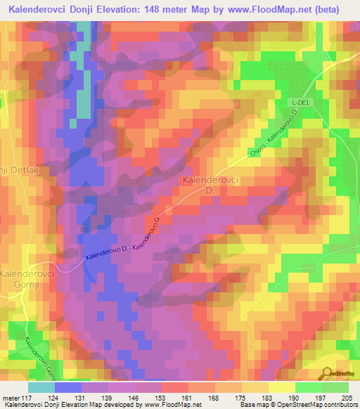 Kalenderovci Donji,Bosnia and Herzegovina Elevation Map
