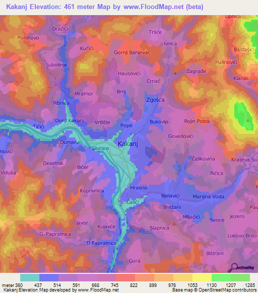 Kakanj,Bosnia and Herzegovina Elevation Map