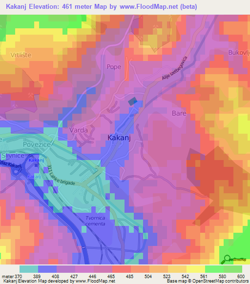 Kakanj,Bosnia and Herzegovina Elevation Map